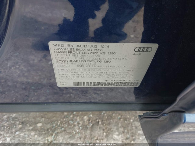 2015 Audi Q5 3.0t Premium Plus მანქანა იყიდება აუქციონზე, vin: WA1DGAFP3FA052310, აუქციონის ნომერი: 45332107