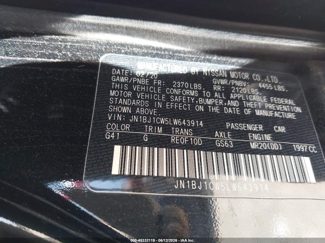 2020 Nissan Rogue Sport S Awd Xtronic Cvt მანქანა იყიდება აუქციონზე, vin: JN1BJ1CW5LW643914, აუქციონის ნომერი: 45332119
