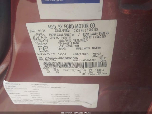 Ford Edge Limited 2014 2FMDK4KC8EBB31608 Image 9