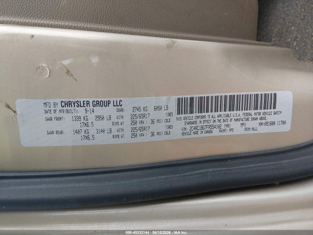 45332144 :رقم المزاد ، 2C4RC1BG7FR554102 vin ، 2015 Chrysler Town & Country Touring مزاد بيع