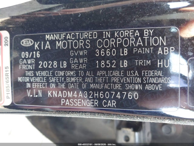 Aukcja sprzedaży 2017 Kia Rio Lx, vin: KNADM4A32H6074760, numer aukcji: 45332181