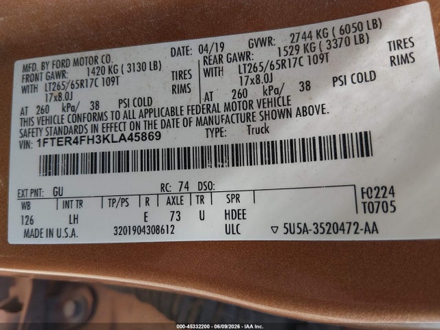 1FTER4FH3KLA45869 Ford RANGER XL