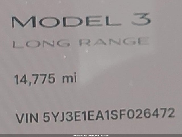 Продажа на аукционе авто 2025 Tesla Model 3 Long Range Rear-wheel Drive/standard Rear-wheel Drive, vin: 5YJ3E1EA1SF026472, номер лота: 45332205