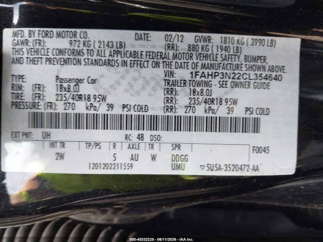 Продажа на аукционе авто 2012 Ford Focus Titanium, vin: 1FAHP3N22CL354640, номер лота: 45332225