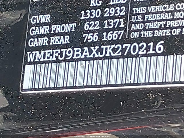 WMEFJ9BAXJK270216 Smart Fortwo Electric Drive Pure
