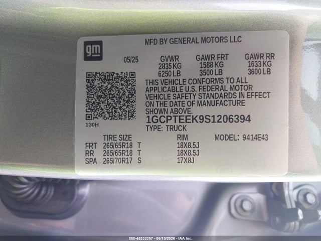 Продажа на аукционе авто 2025 Chevrolet Colorado 4wd Trail Boss, vin: 1GCPTEEK9S1206394, номер лота: 45332287