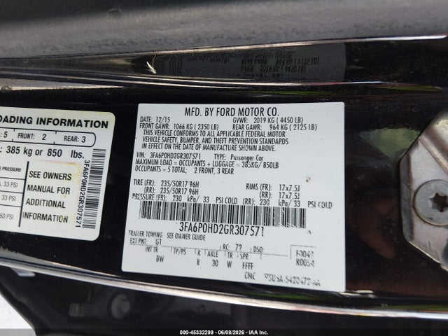 Ford FUSION SE 2016 3FA6P0HD2GR307571 Image 9