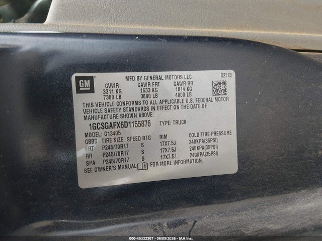 45332307 :رقم المزاد ، 1GCSGAFX6D1155876 vin ، 2013 Chevrolet Express 1500 Work Van مزاد بيع