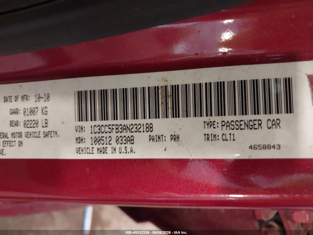 Aukcja sprzedaży 2010 Chrysler Sebring Limited, vin: 1C3CC5FB3AN232188, numer aukcji: 45332336