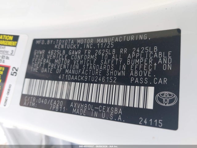 Toyota CAMRY SE 2026 4T1DAACK9TU246152 Image 9