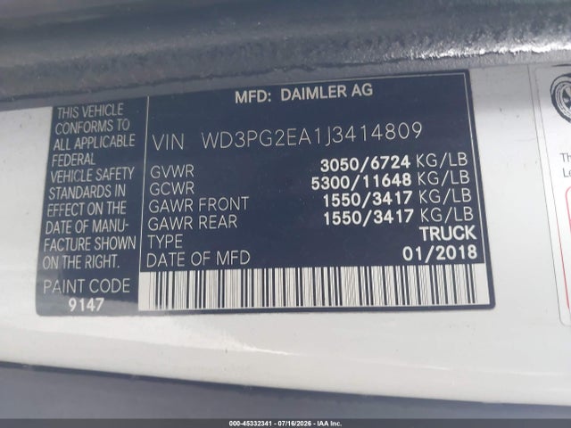 Mercedes-Benz Metris 2018 WD3PG2EA1J3414809 Image 9