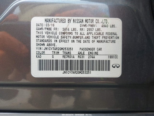 JN1CV7AR2GM253251 Infiniti Q50 2.0t Premium