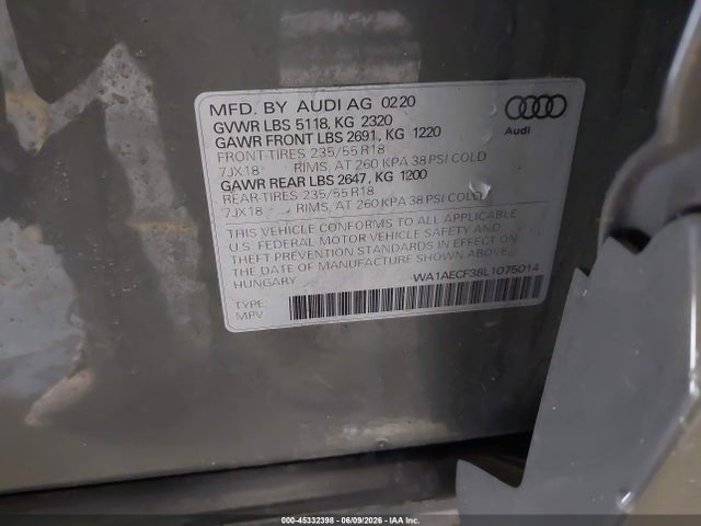 Aukcja sprzedaży 2020 Audi Q3 Premium 45 Tfsi Quattro Tiptronic, vin: WA1AECF38L1075014, numer aukcji: 45332398