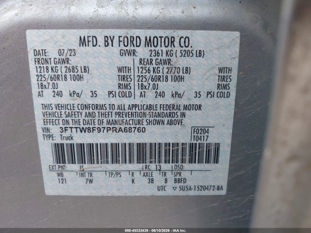 Aukcja sprzedaży 2023 Ford Maverick Xlt, vin: 3FTTW8F97PRA68760, numer aukcji: 45332439