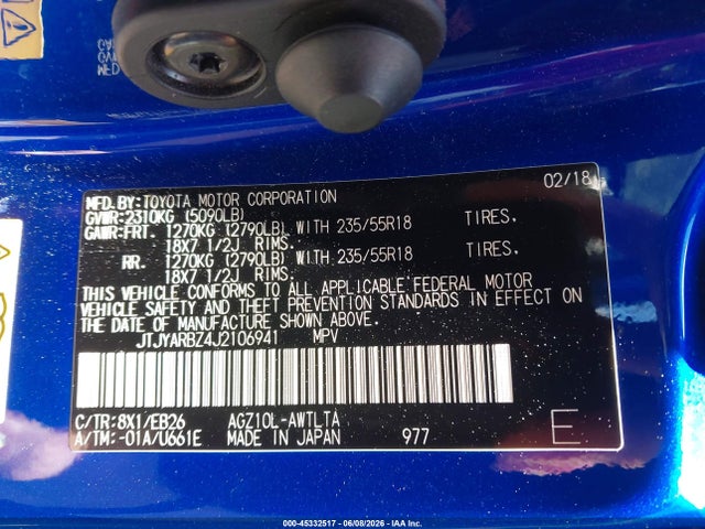 45332517 :رقم المزاد ، JTJYARBZ4J2106941 vin ، 2018 Lexus Nx 300 F Sport مزاد بيع