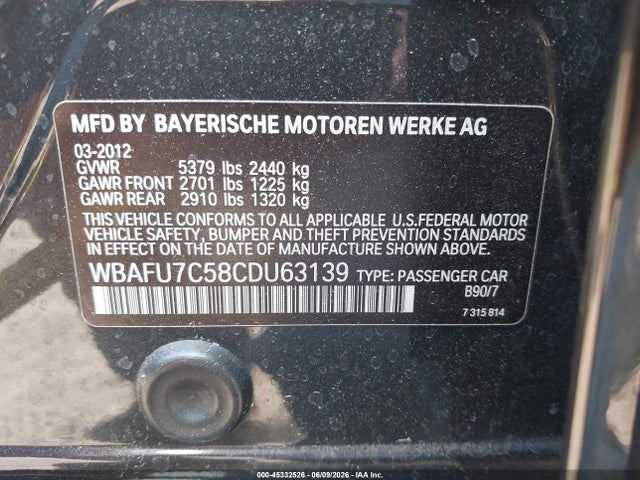 Aukcja sprzedaży 2012 Bmw 535i Xdrive, vin: WBAFU7C58CDU63139, numer aukcji: 45332526