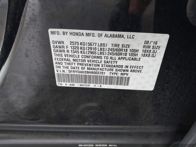 Aukcja sprzedaży 2017 Acura Mdx, vin: 5FRYD4H39HB003701, numer aukcji: 45332556