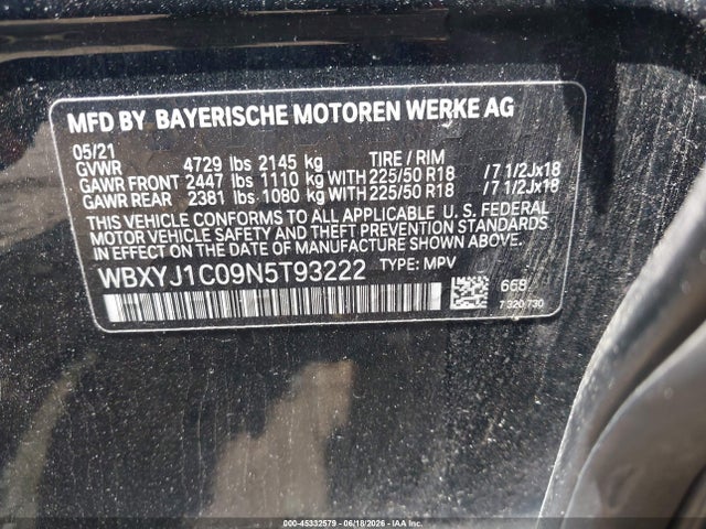 2022 Bmw X2 Xdrive28i მანქანა იყიდება აუქციონზე, vin: WBXYJ1C09N5T93222, აუქციონის ნომერი: 45332579