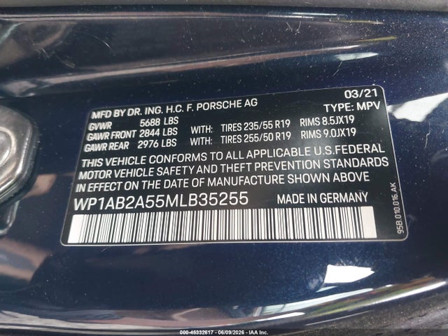 Продаж на аукціоні авто 2021 Porsche Macan S, vin: WP1AB2A55MLB35255, номер лоту: 45332617