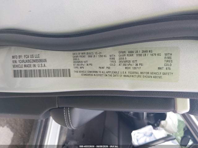 2022 Jeep Grand Cherokee L Limited 4x4 მანქანა იყიდება აუქციონზე, vin: 1C4RJKBG3N8506506, აუქციონის ნომერი: 45332630