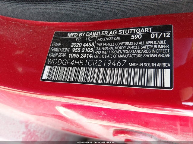 Продажа на аукционе авто 2012 Mercedes-benz C 250 Sport, vin: WDDGF4HB1CR219467, номер лота: 45332631