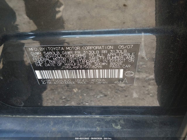 Продажа на аукционе авто 2007 Lexus Ls 460 L, vin: JTHGL46F875018296, номер лота: 45332652