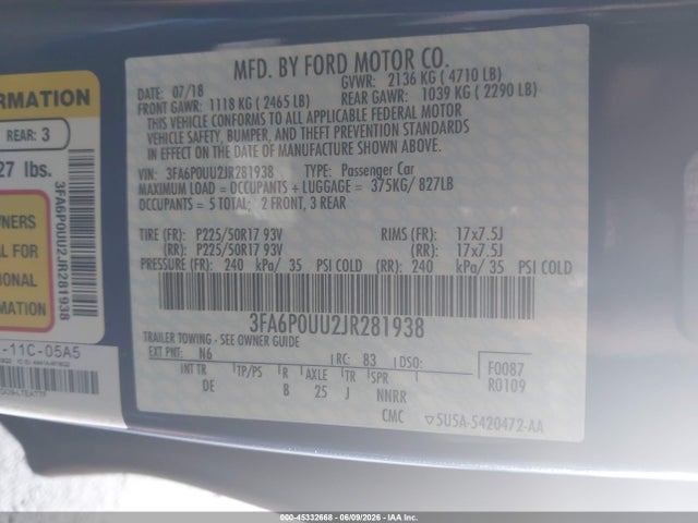Ford Fusion Hybrid S 2018 3FA6P0UU2JR281938 Image 9