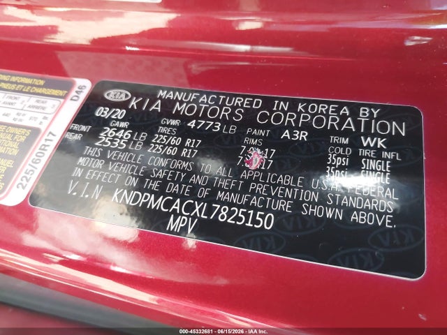 Aukcja sprzedaży 2020 Kia Sportage Lx, vin: KNDPMCACXL7825150, numer aukcji: 45332681