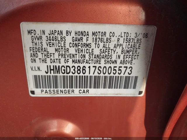 Aukcja sprzedaży 2007 Honda Fit Sport, vin: JHMGD38617S005573, numer aukcji: 45332698