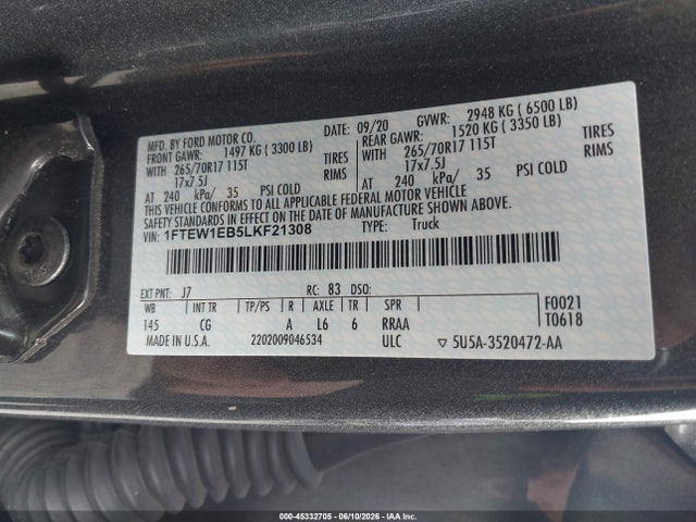 Ford F-150 Xl 2020 1FTEW1EB5LKF21308 Image 9