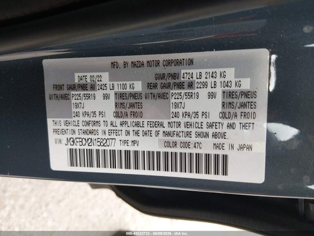 45332733 :رقم المزاد ، JM3KFBCM2N1582077 vin ، 2022 Mazda Cx-5 2.5 S Carbon Edition مزاد بيع