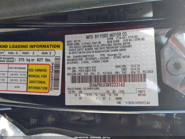 Ford Fusion Hybrid Se 2019 3FA6P0LU3KR223162 Image 9
