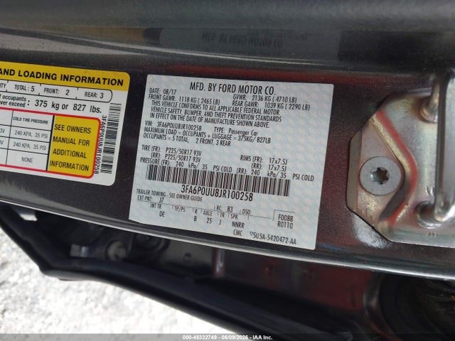 Ford Fusion Hybrid S 2018 3FA6P0UU8JR100258 Image 9