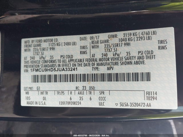Ford ESCAPE SEL 2018 1FMCU9HD5JUA33241 Image 9