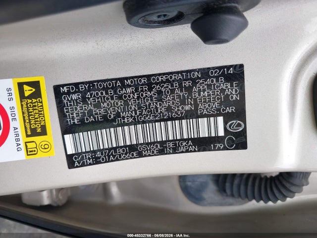 Aukcja sprzedaży 2014 Lexus Es 350, vin: JTHBK1GG6E2121637, numer aukcji: 45332766
