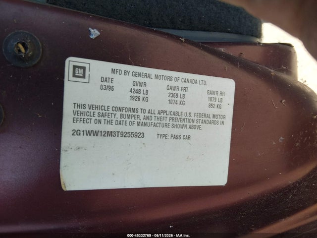 Продаж на аукціоні авто 1996 Chevrolet Monte Carlo Ls, vin: 2G1WW12M3T9255923, номер лоту: 45332769