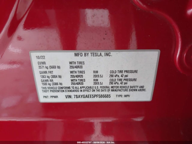 7SAYGAEE5PF586685 Tesla Model Y Awd/long Range Dual Motor All-wheel Drive
