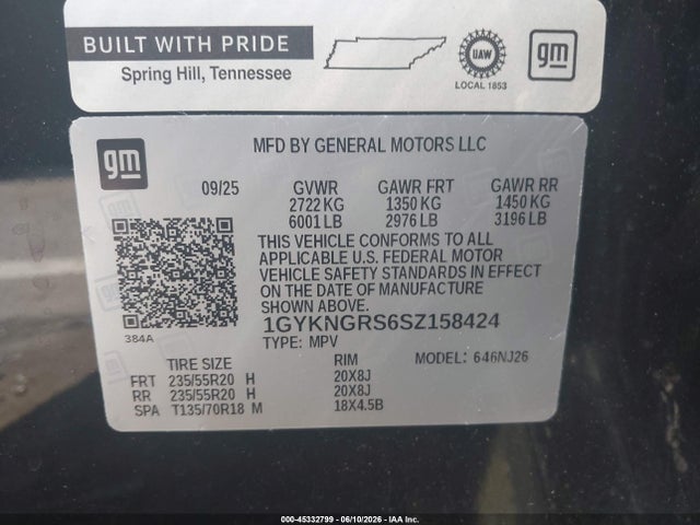 2025 Cadillac Xt5 Awd Sport მანქანა იყიდება აუქციონზე, vin: 1GYKNGRS6SZ158424, აუქციონის ნომერი: 45332799