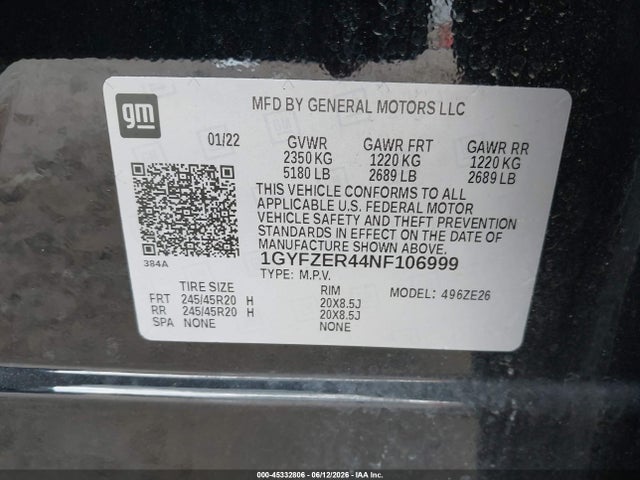 Auction sale of the 2022 Cadillac Xt4 Fwd Sport, vin: 1GYFZER44NF106999, lot number: 45332806