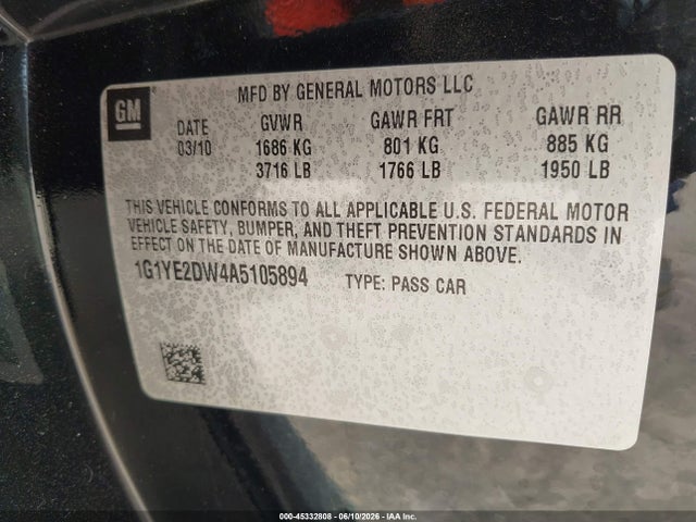 Aukcja sprzedaży 2010 Chevrolet Corvette, vin: 1G1YE2DW4A5105894, numer aukcji: 45332808