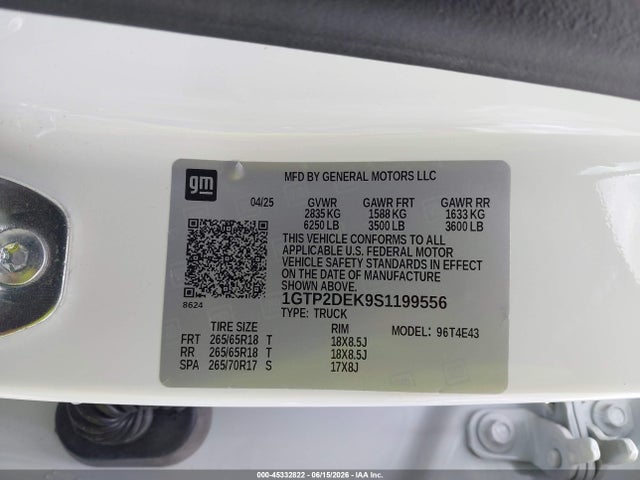 Aukcja sprzedaży 2025 Gmc Canyon 4wd At4, vin: 1GTP2DEK9S1199556, numer aukcji: 45332822