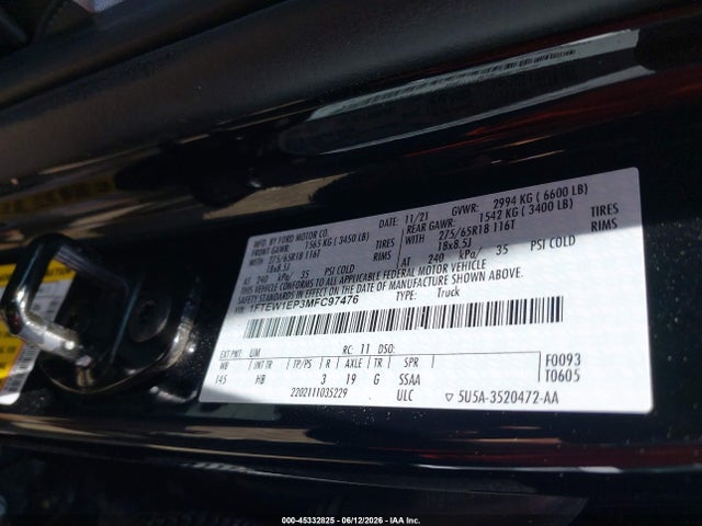 1FTEW1EP3MFC97476 Ford F-150 Lariat