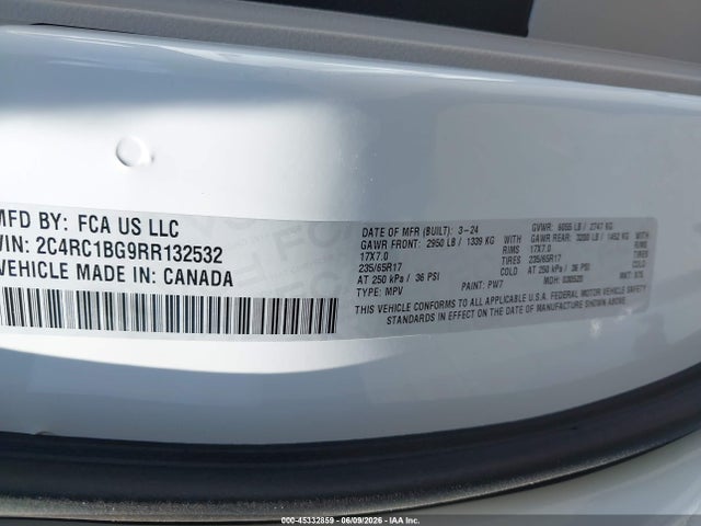 Aukcja sprzedaży 2024 Chrysler Pacifica Touring L, vin: 2C4RC1BG9RR132532, numer aukcji: 45332859