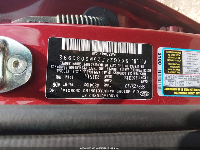 Aukcja sprzedaży 2021 Kia K5 Lx, vin: 5XXG24J25MG031992, numer aukcji: 45332913