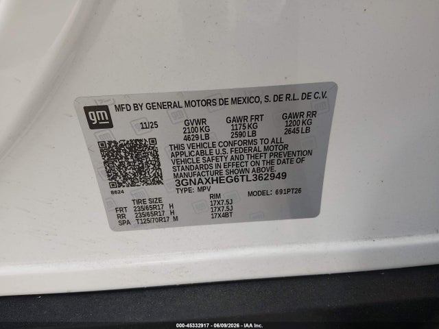 Продажа на аукционе авто 2026 Chevrolet Equinox Fwd Lt, vin: 3GNAXHEG6TL362949, номер лота: 45332917