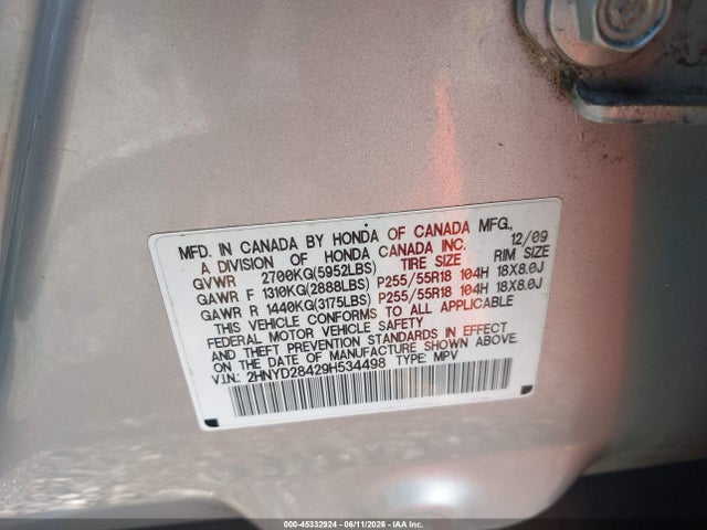 Aukcja sprzedaży 2009 Acura Mdx Technology Package, vin: 2HNYD28429H534498, numer aukcji: 45332924