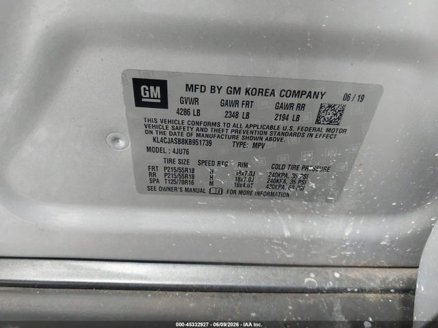 45332927 :رقم المزاد ، KL4CJASB8KB951739 vin ، 2019 Buick Encore Fwd Preferred مزاد بيع