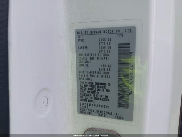 Продаж на аукціоні авто 2020 Nissan Nv200  Cargo S Xtronic Cvt, vin: 3N6CM0KNXLK695799, номер лоту: 45332938