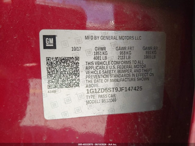1G1ZD5ST9JF147425 Chevrolet MALIBU LT