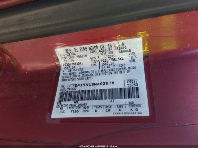 Продаж на аукціоні авто 1995 Ford F150, vin: 1FTEF15N1SNA02876, номер лоту: 45333036